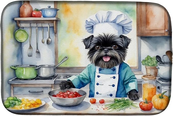 Caroline's Treasures DAC6179DDM Affenpinscher The Chef Dish Drying Mat Absorbent Dish Drying Mat Pad for Kitchen Counter Dish Drainer Mat for Countertop, 14 x 21", Multicolor