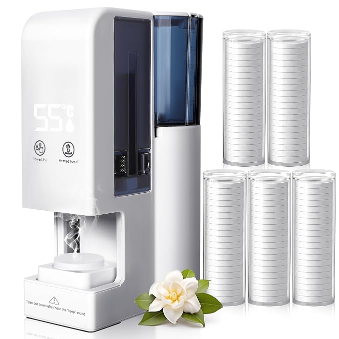 Hot Face Towel Heater Machine, Automatic Disposable Towel Warmer with Steam, 5-Second Heating, 55°C Constant Temperature, Portable Face Towel Steamer (Towel Machine+100PCS Towels)