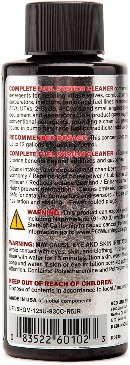 Red Line 60102 SI-1 Complete Fuel System Cleaner, Cleans and Prevents Corrosion in Fuel Systems, Cleans Injectors, Carburetors, Valve and Combustion Chamber Deposits - (1 Pack - 4 oz)