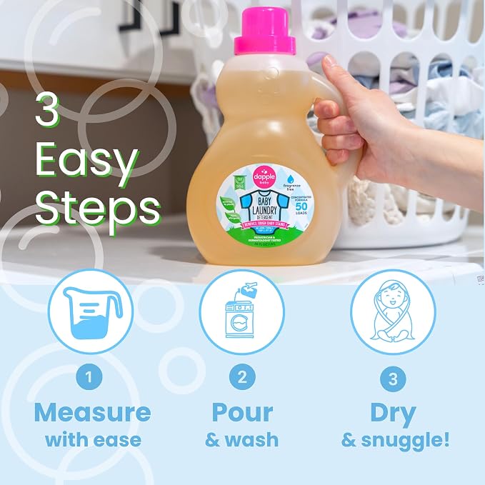 Dapple Baby Laundry Detergent, Plant Powered, Hypoallergenic, Fragrance Free, Concentrated, 50 fl oz (Pack of 2)