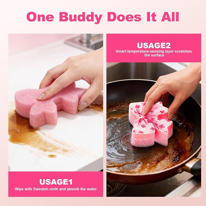 Bulimumu Kitchen Sponge Composite Swedish Dish Clothes (6, Pink Bow（6 Pack）)