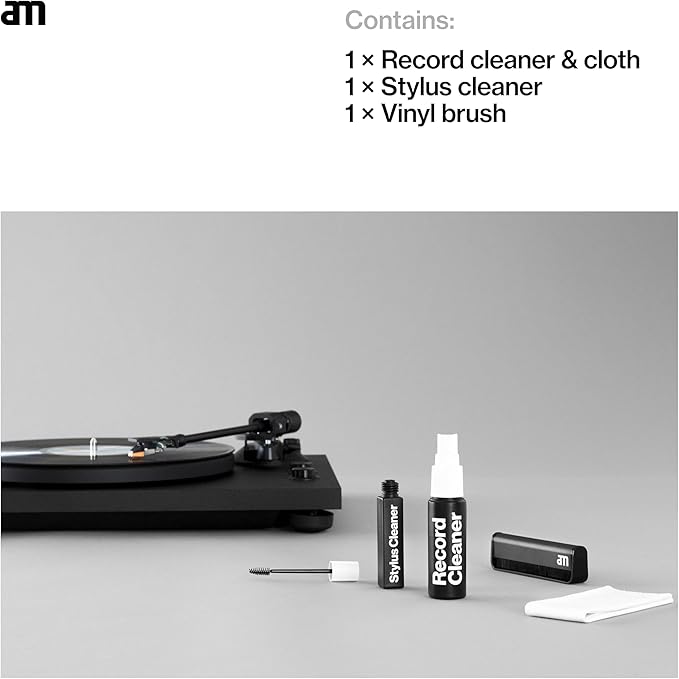 am Premium 4-in-1 Vinyl Cleaning Kit – Record Cleaner Liquid, Anti-Static Brush, Stylus Cleaner & Microfiber Cloth – Essential Record Cleaning Kit for Turntables and Vinyl Record Players