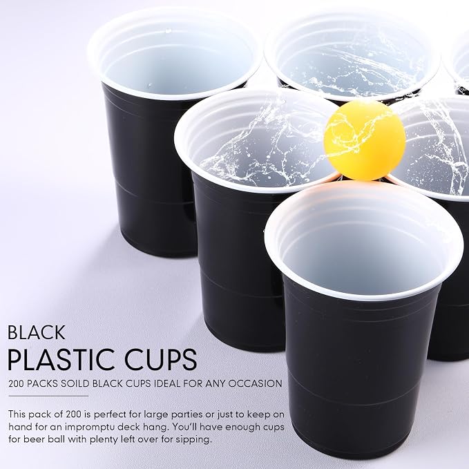 Mimorou Black 200 Pack Plastic Cups 16 oz Disposable Cups for Party Wedding Halloween Stackable Beverage Drinking Tumbler Heavy Duty for BBQ Birthday Baby Shower