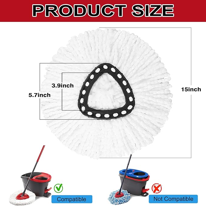 3 Pack Spin Mop Replacement Heads, 100% Microfiber Spin Mop Refill for Easy Wring Compatible with Triangle Spin Mop, 360 Degree Spinning Mop Replace Head for Floor Cleaning
