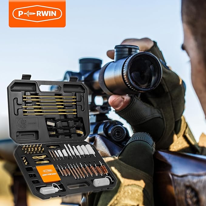 PERWIN Universal Gun Cleaning Kit for All Caliber Pistol Rifle Handgun Shotgun Hunting Cleaning Kit with Brass Rods and Tough Carrying Case, Gun Accessories Gifts for Men