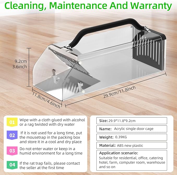 2026 Humane Mouse Trap Indoor Animal Humane Live Cage Trap,Sensitive Pedal Trigger,Extended Transparent Humanes Rat Trap Outdoor,Easy to Catch&Release Live Animal Trap for Rodent,Mole,Vole,Mice,Shrew