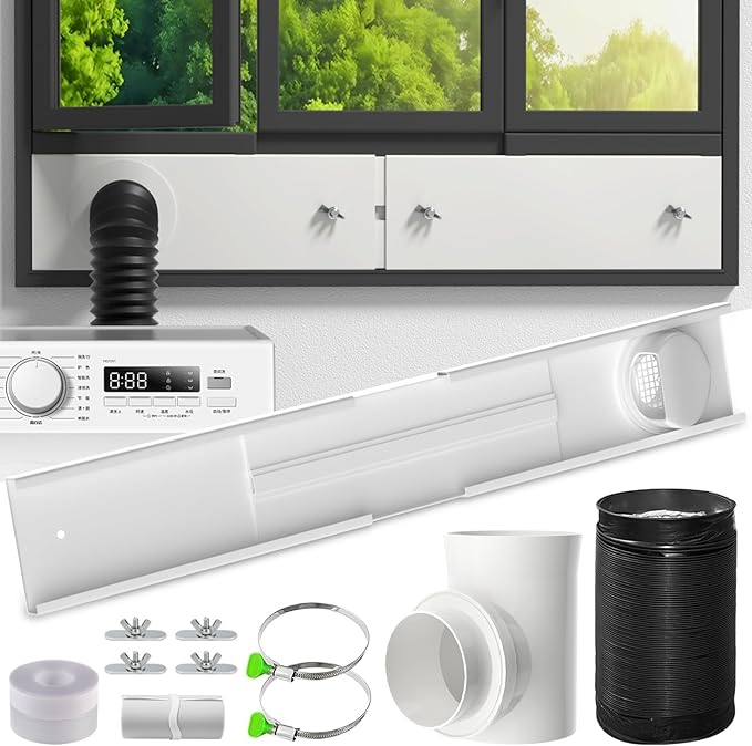 Dryer Vent Window Kit, Adjustable Window Vent Kit & 90° Elbow Connector Fits 4" Diameter Dryer Exhaust Hose with Outdoor Dryer Vent Cover, Universal Seal for Sliding Windows