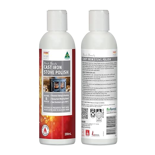 Black Beauty Cast Iron Stove Polish Restore That, Black Satin Finish Provides Ongoing Protection Against Flaking, Rusting and Pitting 2 x 6.7 Fl oz