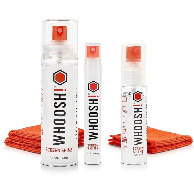 WHOOSH! Screen Cleaner Spray & Microfiber Cloths Bundle | 3.4, 1 & 0.3 fl oz + 3 Microfiber Cloths (6x6)