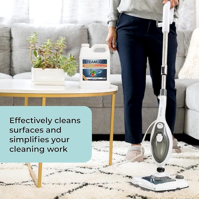 Steam & Go - The Housekeeper Steam Cleaner For Floors & Demineralized Water Bundle, 10-in-1 Hard Floor Cleaner Machine & Grout Steam Cleaner with Floor Cleaning Solution, 32 oz, Tropical Bloom Scent