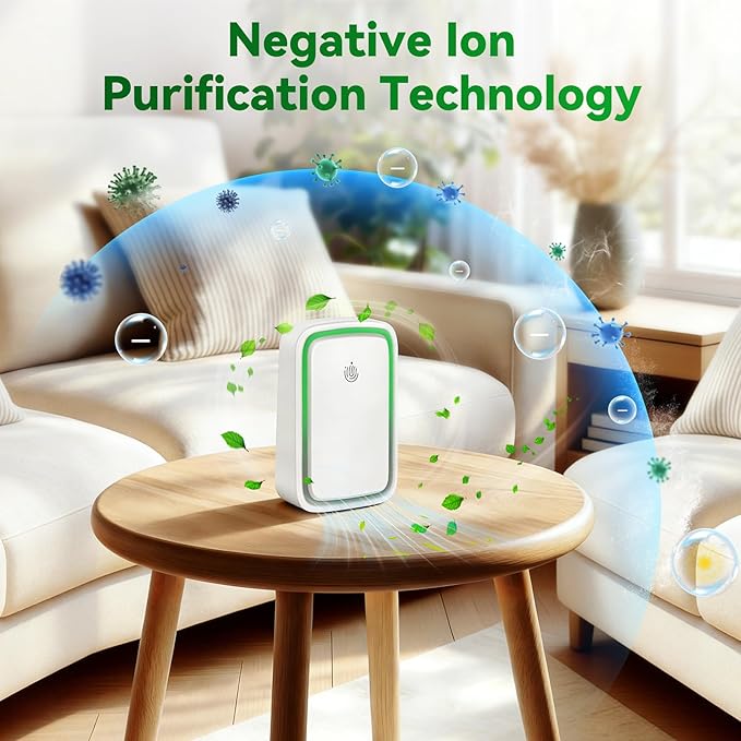 Air Purifiers Plug In 6 Pack, Negative Ion Air Ionizers with 3 Adjustable Modes for Home, Family, Bedroom, Kitchen, Compact Air Odor Eliminator for Pet Dander, Dust, Smoke, Small Ionic Air Purifier