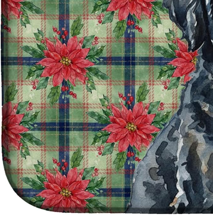 Caroline's Treasures Black Portuguese Water Dog Christmas PoinsettIas Dish Drying Mat Absorbent Dish Drying Mat Pad for Kitchen Counter Dish Drainer Mat for Countertop, 14 x 21", Multicolor