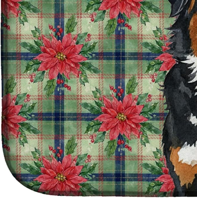 Caroline's Treasures Bernese Mountain Dog Christmas PoinsettIas Dish Drying Mat Absorbent Dish Drying Mat Pad for Kitchen Counter Dish Drainer Mat for Countertop, 14 x 21", Multicolor