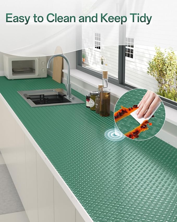 Shelf and Drawer Liner for Kitchen Cabinet, Non-Adhesive 18in x 360in Waterproof Contact Paper Refrigerator Liners Thickened Durable EVA Material Non Slip Mat for Dresser Cupboard Pantry Protector