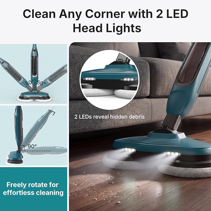 OLIXIS Steam Mop, All-in-One Scrubbing Steam Mops for Floor Cleaning with Rotating Pads, Floor Steamer with 2 LED Lights, 4 Cleaning Modes, Swivel Steering, 16.4 FT Cord, Safe for Hardwood and Tile