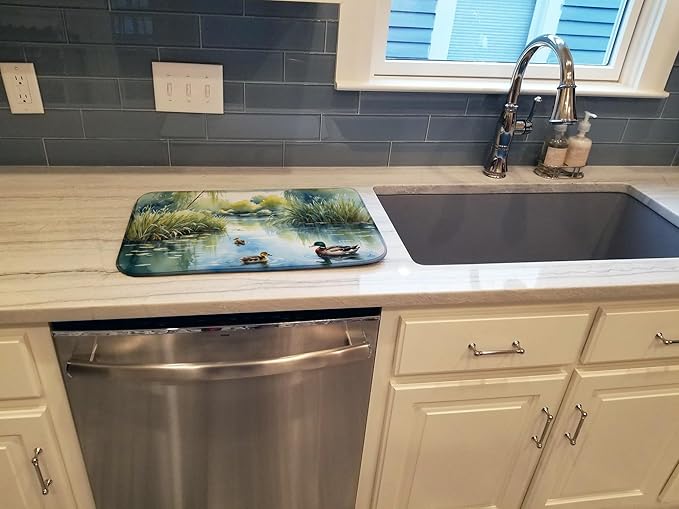Caroline's Treasures Ducks by the Pond Dish Drying Mat Absorbent Dish Drying Mat Pad for Kitchen Counter Dish Drainer Mat for Countertop, 14 x 21", Multicolor