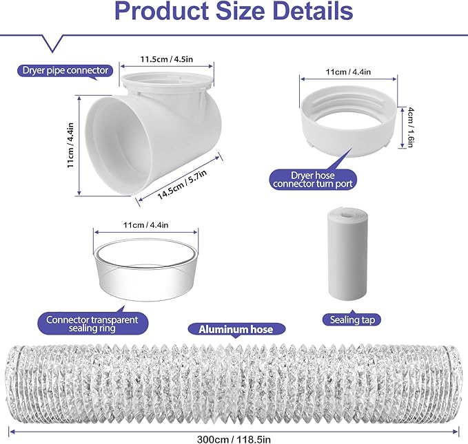 Dryer Vent Hose,Dryer Vent Connector with Dryer Hose,Dryer Connection Kit,90 Degree Dryer Vent Elbow,Dryer Vent Duct, Snap to Vent Dryer Kit,Dryer Vent Hose Connector,Dryer Vent Hose for Tight Space