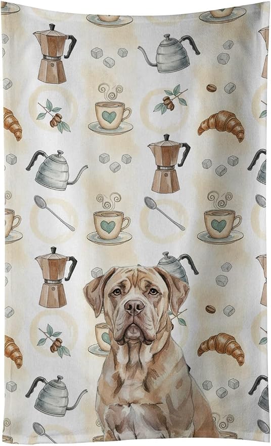 Caroline's Treasures Isabella Dogue de Bordeaux Coffee Bar Kitchen Towel Velour Plush Front and Cotton Loop Back Machine Washable
