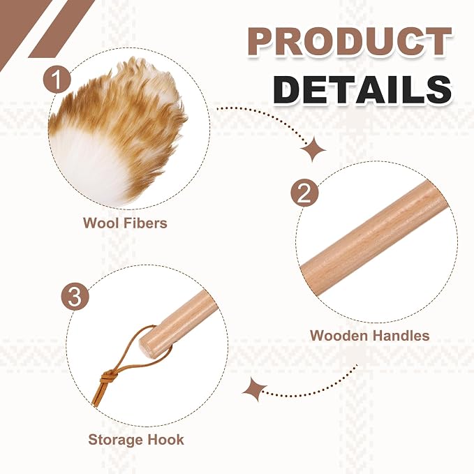 uxcell Wool Duster, 14.2" Natural Feather Cleaner Household Cleaning Duster with Solid Wooden Handle for Cleaning Fans Window Blinds Shelves Furniture, White Coffee