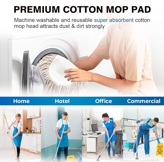 ARTIPOLY Commercial Dust Mop & Floor Sweeper，55" Industrial Dry Mop with Heavy Duty Long Handle, Premium Cotton Dust Mop Head for Hardwood Floors, Industrial, Commercial, and Residential Cleaning
