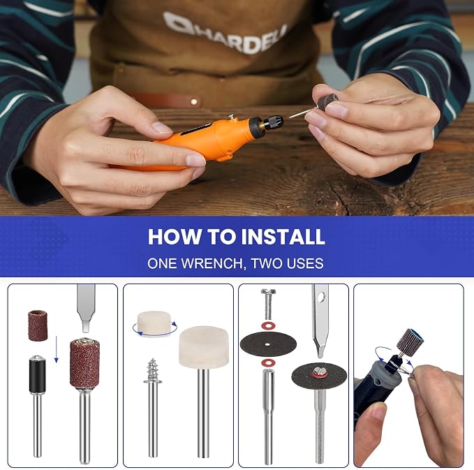 HARDELL 508PCS Rotary Tool Accessories Kit for Sanding Cutting Polishing | 508PCS Accessories · 1/8" Shank · Multi-Size Collets · Sanding Cutting Polishing · Organized Case