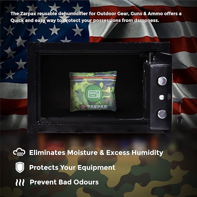 Zarpax Gun Safe Dehumidifier Camouflage - Rechargeable Desiccant Dehumidifier Bags - Reusable & Absorbs Moisture & Humidity - 4x Pack
