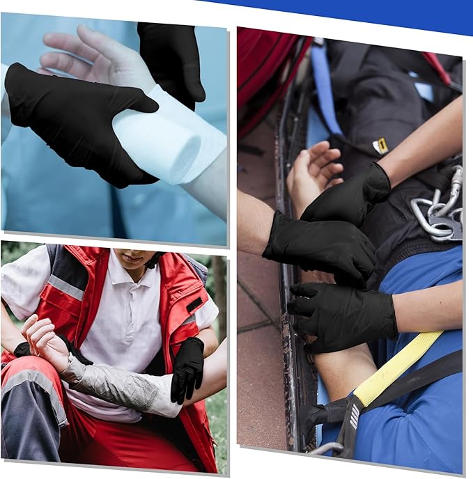 Chicingyou 50 Pairs Disposable Emergency Glove Individually Packaged Travel Gloves Travel Trauma Essential Nitrile Glove (Black)