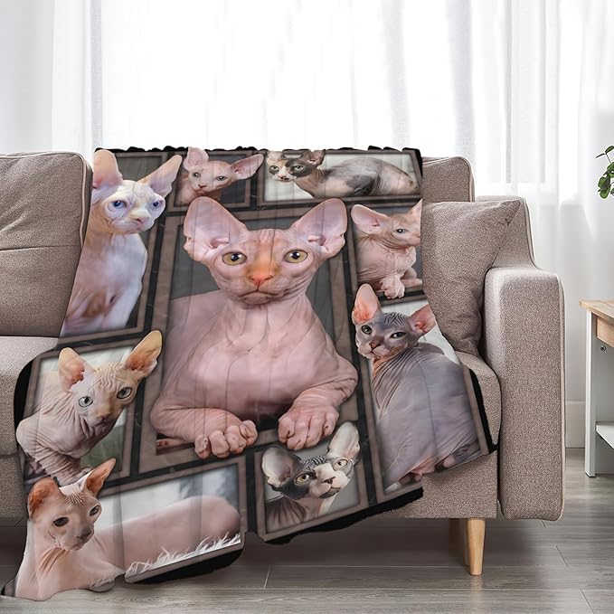 Tijuboni Sphynx Cat Throw Blanket Cat Gifts for Girls Boys Women Men Kids Adults Soft Flannel Fleece Blanket for Couch Sofa Bed Home Decor 50"x60"