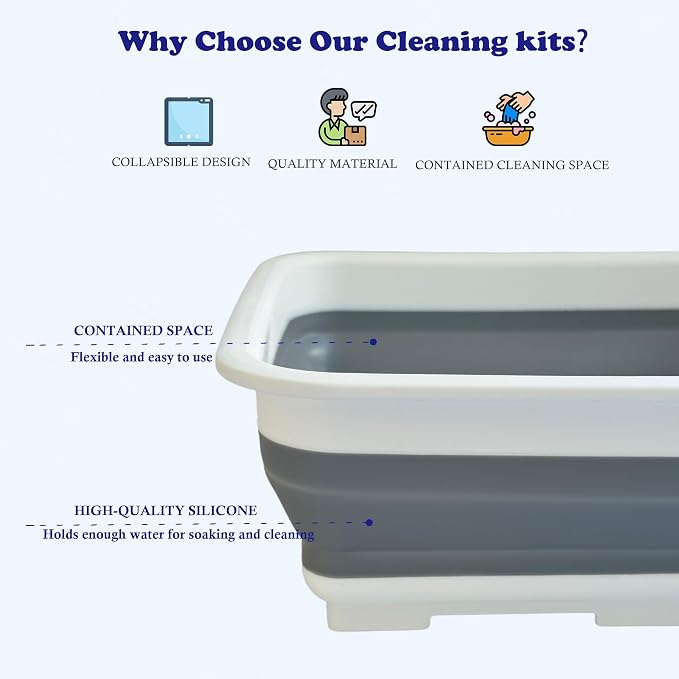 CPAP Cleaning Kits with Tube and Mask Brush, Collapsible Wash Basin & Hose Hanger - CPAP Hose Cleaner Supplies to Make Cpap Accessories Cleaning, Drying, Storing Easier