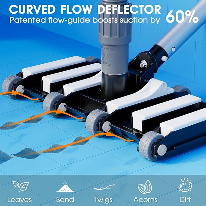 TidyMister 4.4LB Weighted Pool Vacuum Head with Direction Control Handle, Debris Flow Deflector,Vinyl-Safe Wheels,Heavy Duty Manual Suction Pool Vacuum Brush for Inground Pools,Suits 1.5&1.25 Hose
