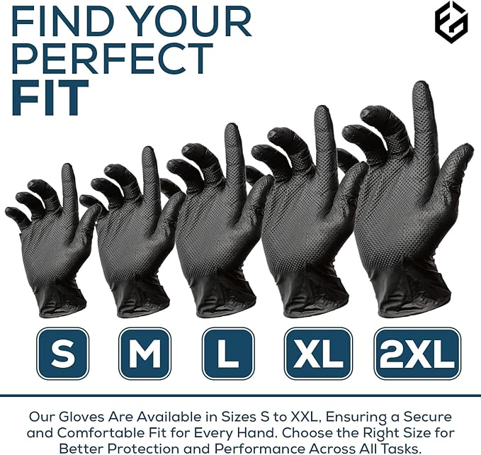 First Glove 8 Mil Heavy Duty Black Nitrile Gloves - Raised Diamond Textured Grip - Gloves for Mechanic, Automotive & Work