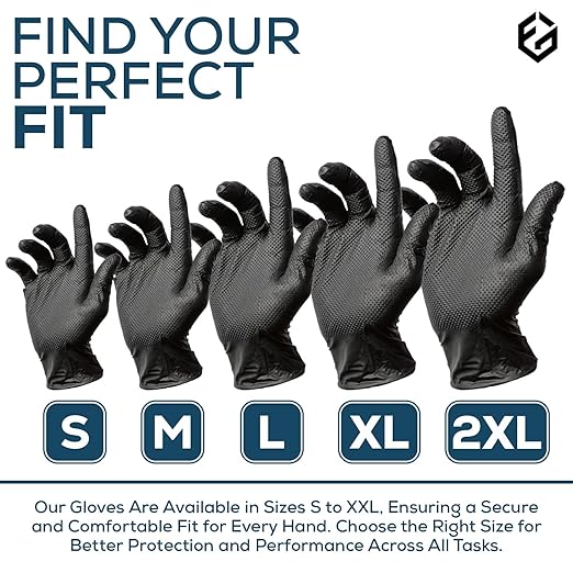 First Glove 8 Mil Black Nitrile Gloves Bucket - 500 Count 2X-Large Raised Diamond Textured Heavy Duty Industrial Gloves for Automotive & Mechanic Work - Latex Free, Powder Free, Bulk