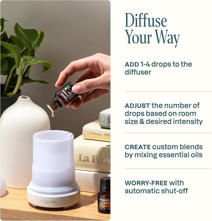 Cliganic Ceramic Diffuser (Black), 100ml Ultrasonic for Essential Oils Aromatherapy, Home & Office