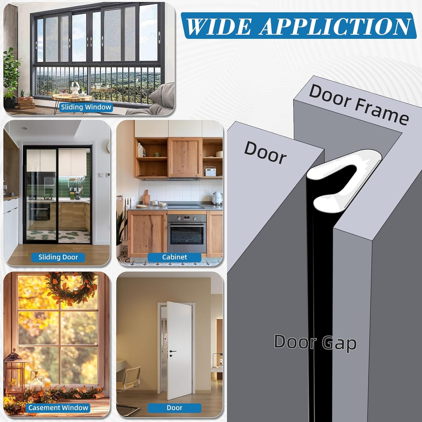 V-Shaped Weather Stripping Door Seal, 33FT Draft Stopper for Doors/Windows, Gaps, Dustproof, Soundproof & Thermal Insulating, Noise-Reducing, Light-Blocking Door Gap Filler