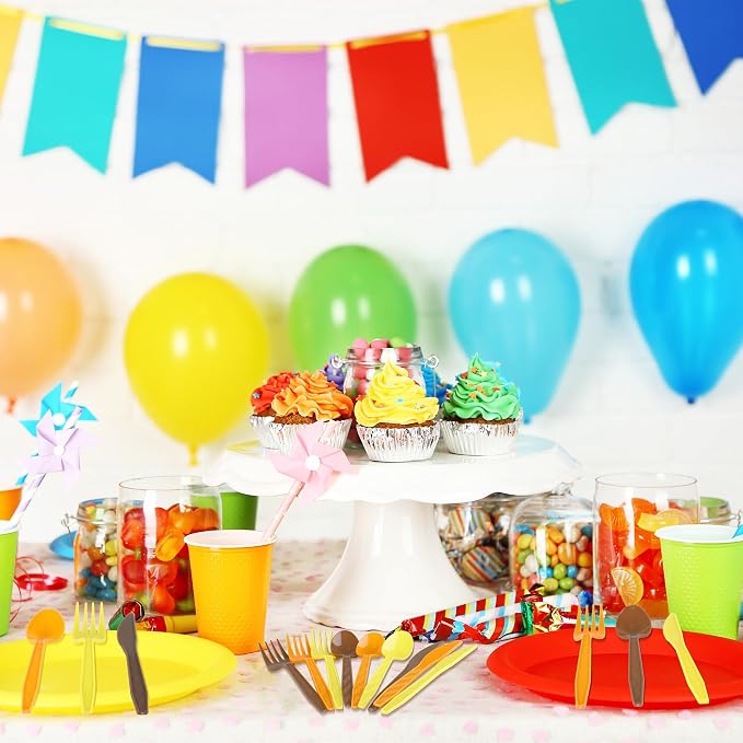 Kochorie 360 Piece Thanksgiving Plastic Cutlery Set Disposable Colorful Plastic Utensils Heavy Duty Flatware Set Include Orange Yellow Brown Knives Forks Spoons for Thanksgiving Party Wedding Birthday