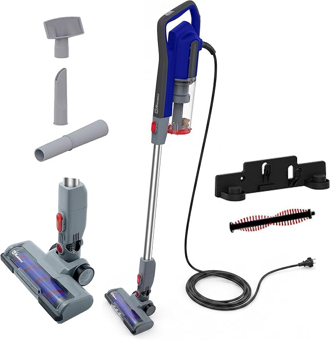 Koblenz Sagittarius Corded Stick Vacuum Cleaner, 3-in-1, 600W Motor, Brush Roll with LED, Cyclonic, Bagless 59 oz Dust Cup, Wall Mount, 16 ft Cord, Lightweight 5 lbs, Pet Hair, All Surfaces, SVK-631