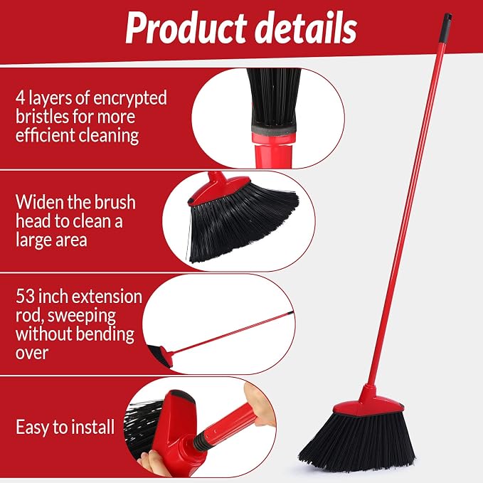 8 Pieces Broom Bulk Commercial Angle Broom Heavy Duty Indoor Outdoor Broom with Coated Metal Handle for Courtyard Garage Lobby Shop Home Kitchen Office Floor