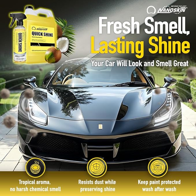 Nanoskin QUICK SHINE Quick Detail Spray 16 Oz. - Waterless Detailer Spray for Car Detailing | Deep Gloss Car Wax Booster & Clay Lubricant | Removes Dust, Smudges, Fingerprints and Other Contaminants