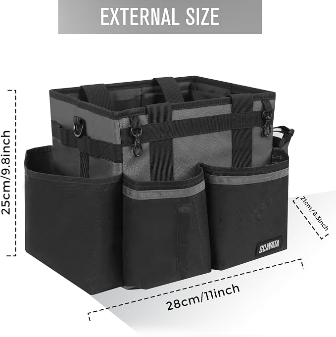 SCAVATA Compact Wearable Cleaning Caddy, Small Cleaning Caddy Supplies Organizer with Handle & Shoulder Straps for Housekeepers, Under Sink & Car Cleaning Tool Organizers Bag (DarkGrey)