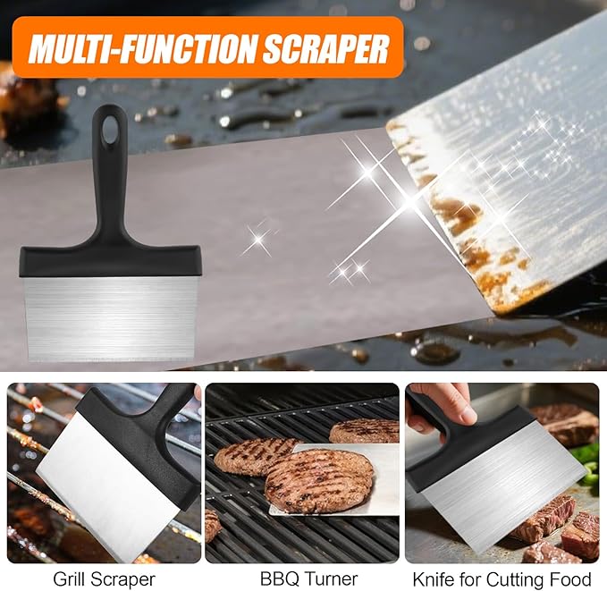 14 Pcs Griddle Scraper Cleaning Kit for Blackstone,Complete Flat Top Grill Cleaner Set with Scouring Pad,Grill Stone,Food Baffle, Metal Wire Brush,Accessory