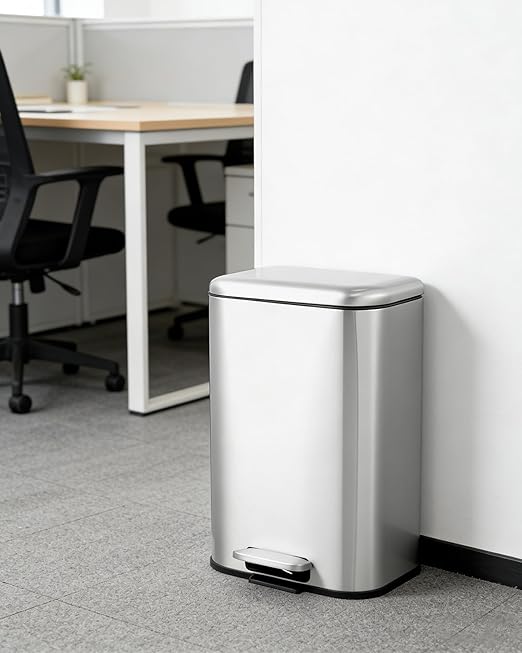 5.3 gal/20L Stainless Steel Kitchen Trash Can, Step-on Recycling Bin with Soft Close Lid, Removable Inner Bucket, Rectangular Wastebasket for Office Living Room, Silver