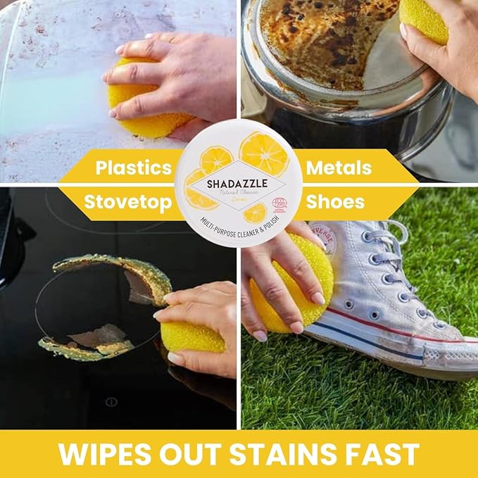 Shadazzle Natural All Purpose Cleaner and Polish, 3 Pack Lemon Scent | Clean & Polish Surfaces, All Natural Ingredients, Easy to Rinse, For Kitchen, Bathroom, Tiles, Glass, Sink, Stainless Steel