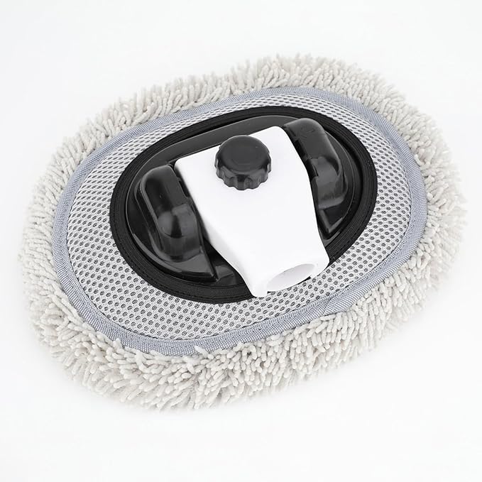 15° Curved Car Wash Brush with 43" Telescopic Handle – Microfiber Chenille Car Wash Mop for RV, SUV, Truck & Boat – Soft, Scratch-Free Extendable Cleaning Tool (White&Black, Mop Refill Cover)