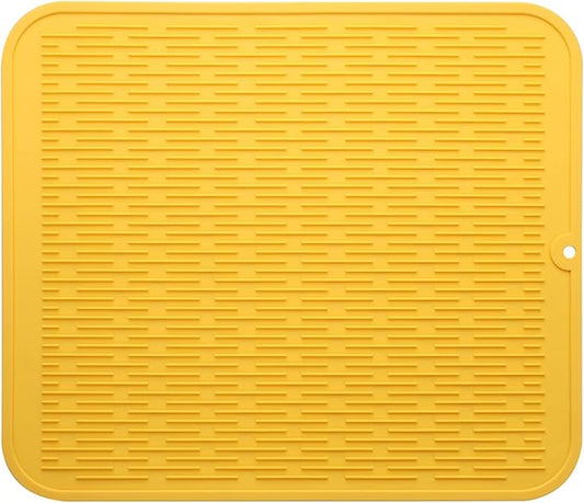 MicoYang Silicone Dish Drying Mat for Multiple Usage,Easy clean,Eco-friendly,Heat-resistant Silicone Mat for Kitchen Counter or Sink,Refrigerator or Drawer Liner Yellow XL 18 inches x 16 inches