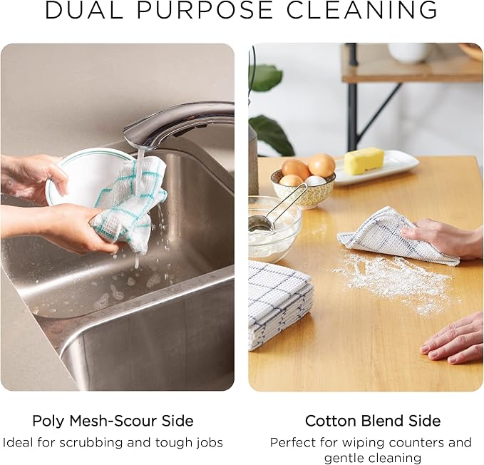 DII Scrubber Dishcloths Collection Windowpane Dishrag Set, 12x12, White/Stone Stripe, 6 Piece