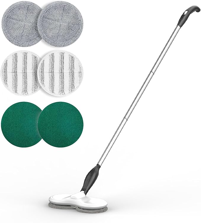 Electric Mop for Floor Cleaning and 4-Pack 6.3in Electric Mop Replacement Pads