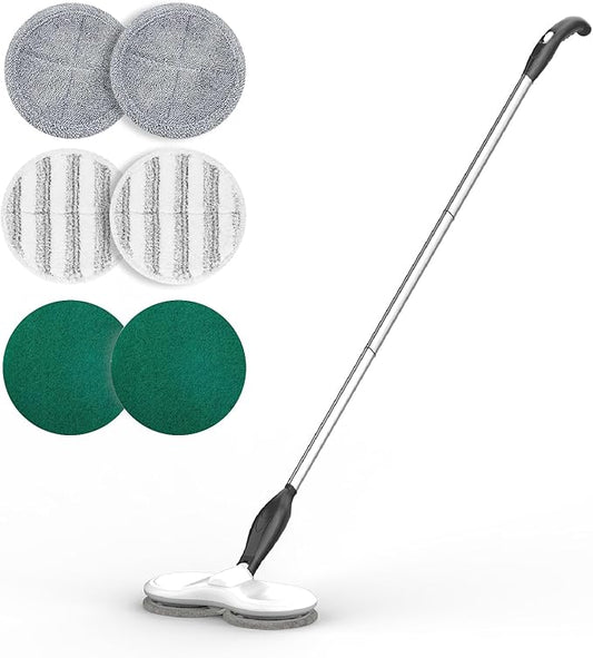 Electric Mop for Floor Cleaning and 4-Pack 6.3in Electric Mop Replacement Pads