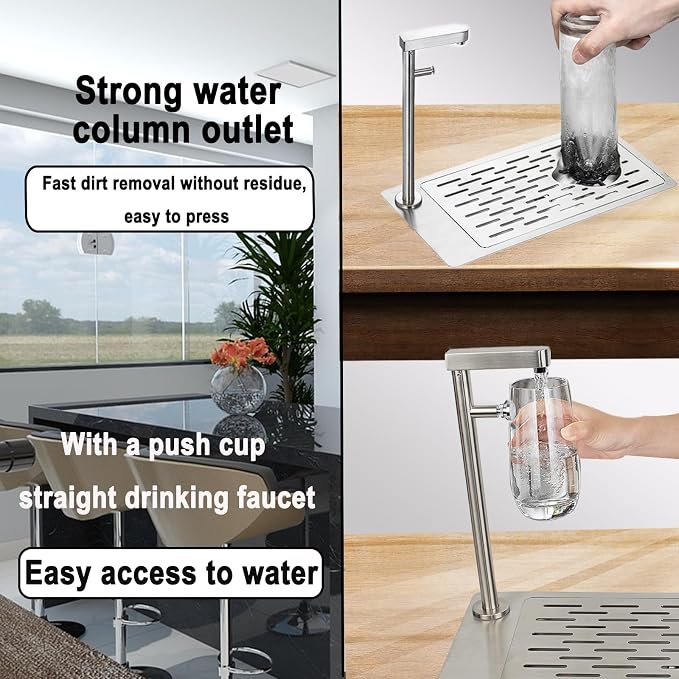Double headed glass cleaner with faucet, stainless steel glass dishwasher for kitchen sink, bottle dishwashing cup cleaner, sink accessory for home bar faucet (KF79)