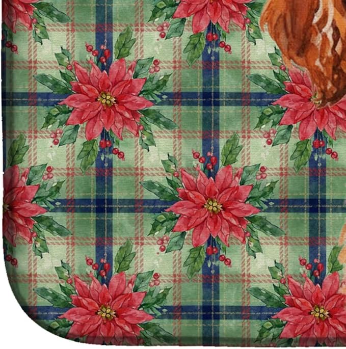 Caroline's Treasures Toy Red Poodle Christmas PoinsettIas Dish Drying Mat Absorbent Dish Drying Mat Pad for Kitchen Counter Dish Drainer Mat for Countertop, 14 x 21", Multicolor