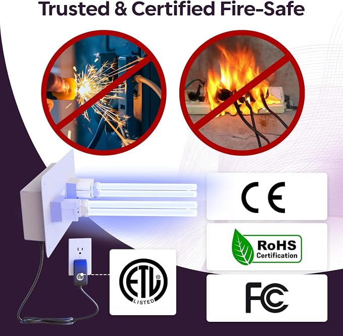 Mammoth BioShieldUV® Air Guardian 18W HVAC UV Light Air Purifier,4 Bulbs,Wall Outlet Powered, CE, FCC & UL Certified UV-C Light for AC for the Whole House, Furnace & UV light for AC system (110V Lamp)